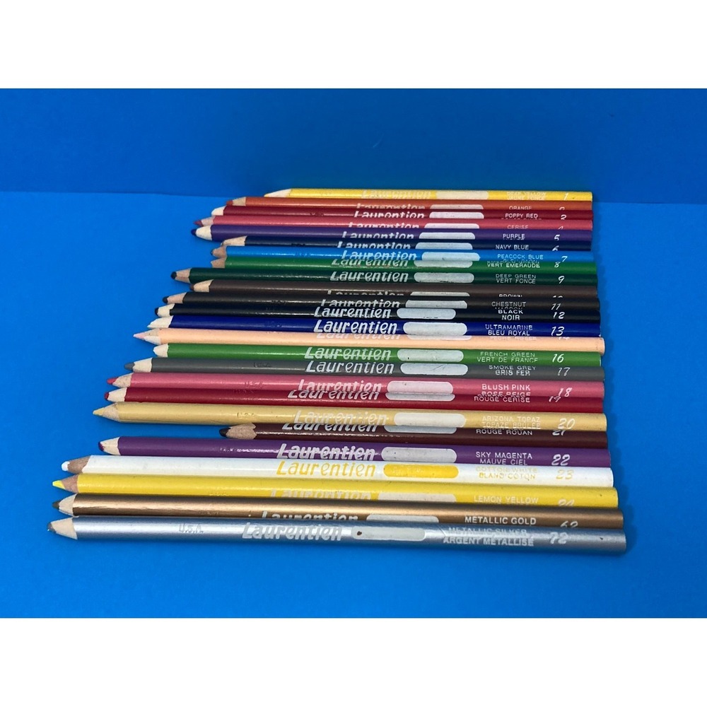 Vintage Laurentien Coloured Pencils Lot of 25 • METALLIC Gold & Silver